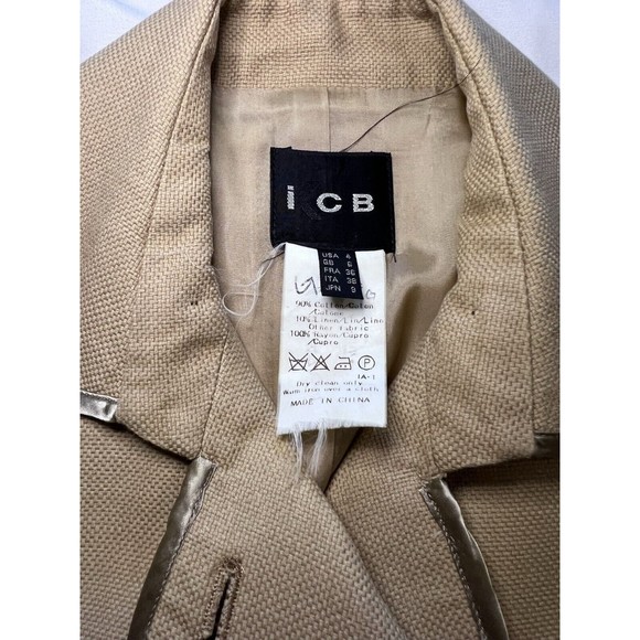 Vintage 90s ICB Womens Designer Jacket Tan Double Breasted Belted Size 4 Lined - Picture 6 of 11